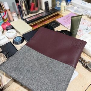 Burgundy and Gray Leather Pouch